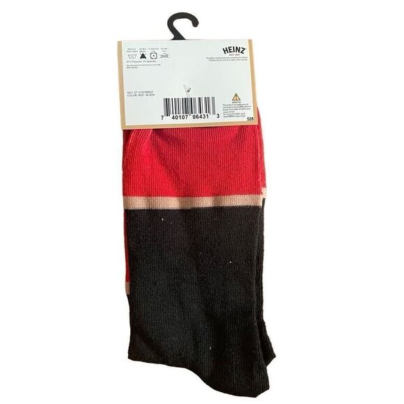 Heinz Ketchup Men’s Red Black Fun Print Novelty Crew Socks Shoe Size 6-12 - Picture 5 of 6